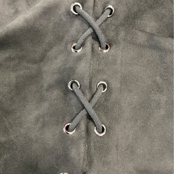 Black Mini Skirt Faux Suede Lace Up - Picture 3 of 4